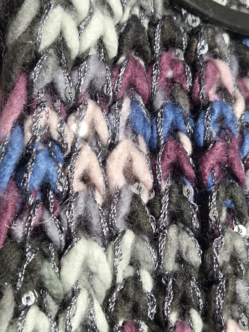 Multicolor Knit Wrap Scarf in Gray, Pink, Blue With SEQUIN accents